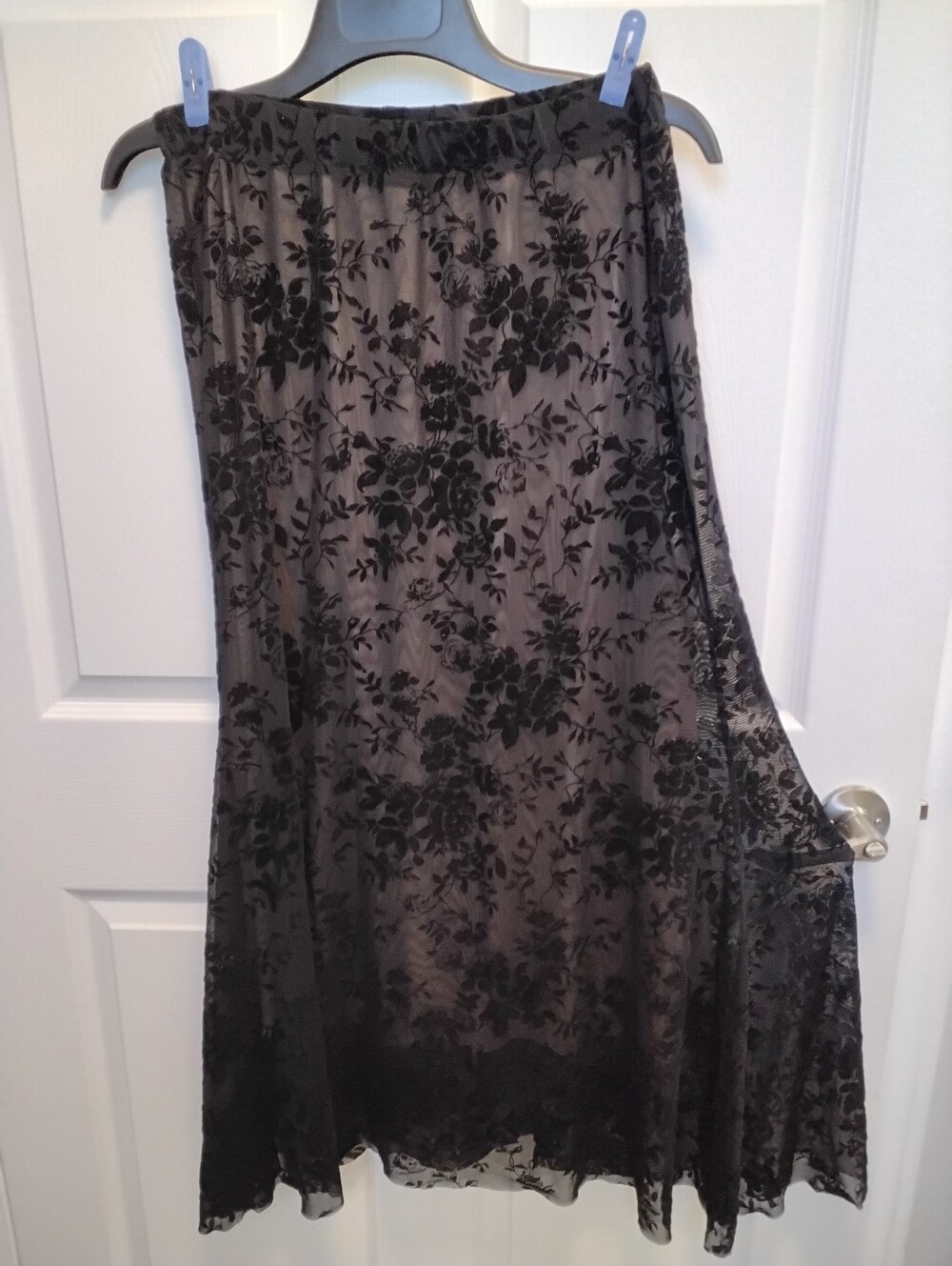 Sheer Black  Maxi Floral Velvet Burn Out Overlay Skirt Size XL